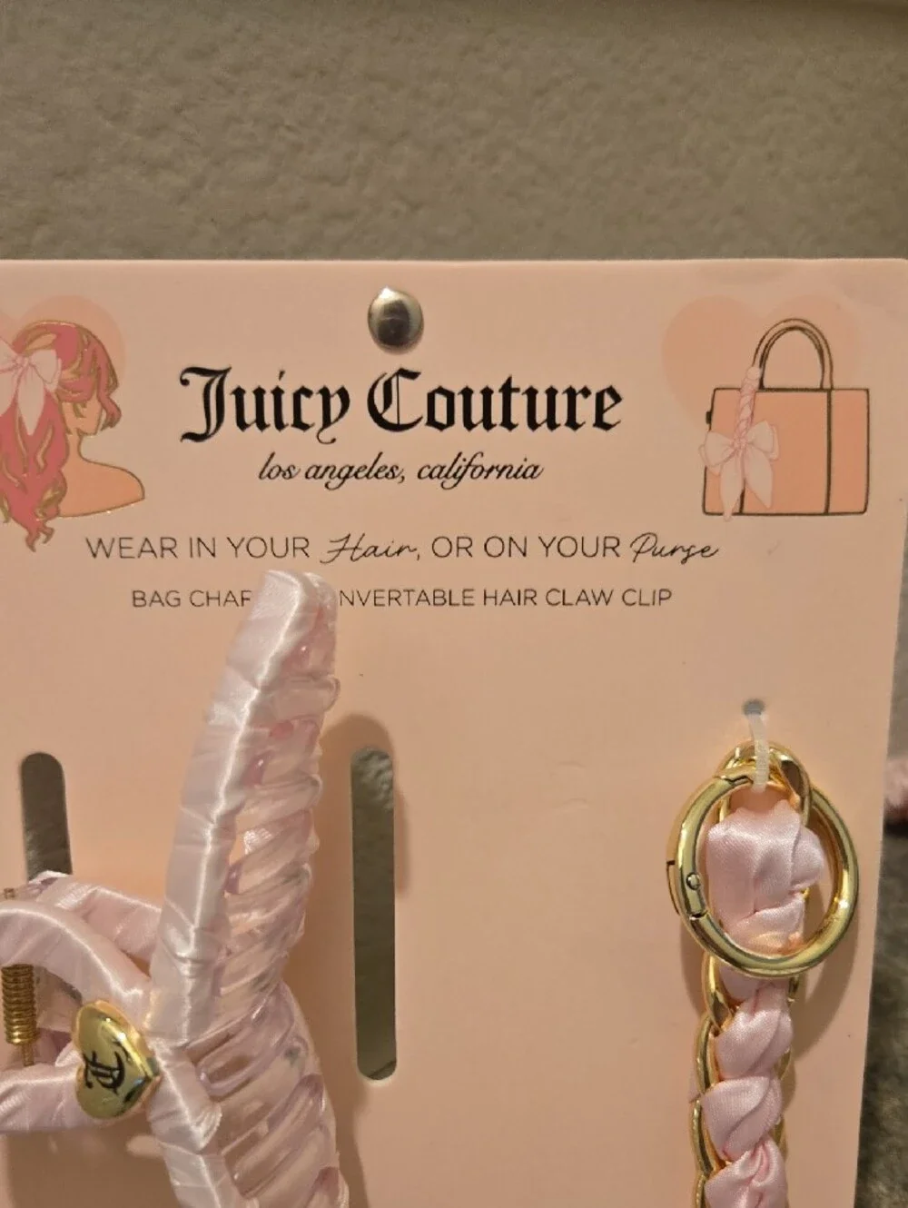 Juicy Couture Light Pink Satin Hair Claw with Braided Keychain